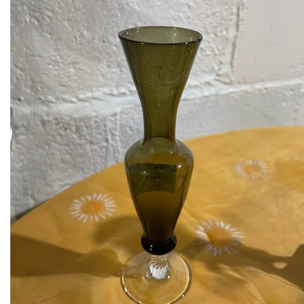 vintage Bud vase. smokey glass, 1960s, flower vase, glass, bubble glass, authen